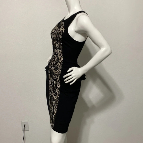 bebe NWT Briana Bonded Lace Jersey Peplum Sleeveless Bodycon Mini Dress … - Picture 6 of 9